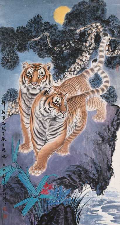 马欣乐 2004年作 双虎图 立轴